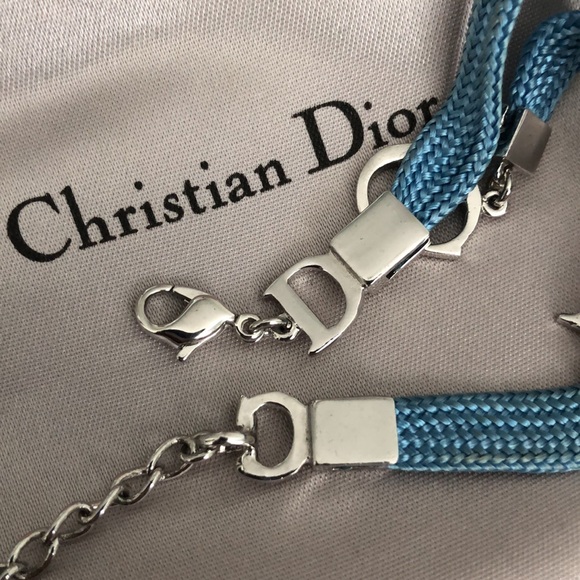 Christian Dior Blue Bow Cord Bracelet with Silver CD Charm - Picture 6 of 6